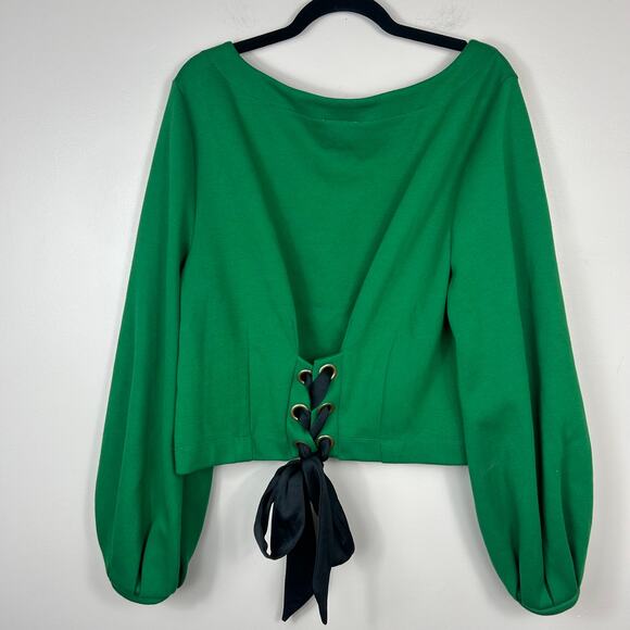 Maeve Green Sweatshirt with Black Lace-Up Back - Picture 6 of 6